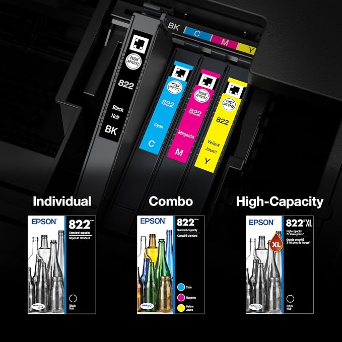 EPSON 822 DURABrite Ultra Ink High Capacity Black & Standard Color Cartridge Combo Pack (T822XL-BCS) Works with WorkForce Pro WF-3820,3823, 4820, 4830, 4833, 4834