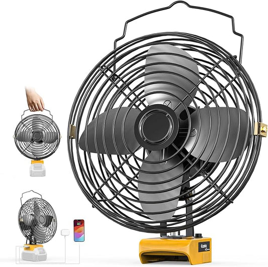 Ecarke 8 Inch Cordless Jobsite Fan Compatible with Dewalt Battery (Tool Only) 2-Speed Powerful Cooling Fans Portable Battery Fans with USB & Type-C Charging Port for Garage Basement Camping Fan