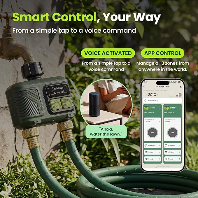 WiFi Water Timer, Hose Timer 984ft Long Range RF with Gateway, App Control, 8-Month Battery, Weather Delay, 3/4" Smart Irrigation Controller