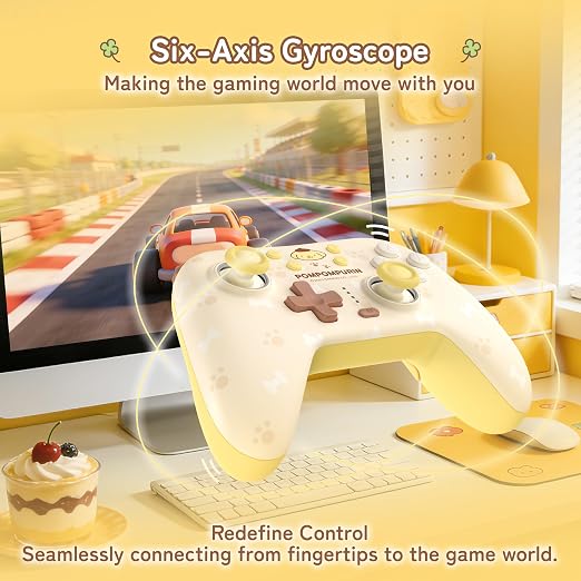 Kuitmor Pompompurin Switch Pro Controller, Cute Hall Effect Wireless Gamepad No Drift for Switch 2/Switch/OLED/Lite, PC/Steam, Android, iOS, Bluetooth + Wired, Turbo, Back Buttons, 6-Aixs Gyro, Wake-up, RGB (Yellow, Without 2.4g Receiver)