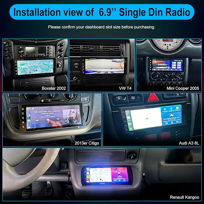 Single DIN Car Radio Android Head Unit with Wireless CarPlay Android Auto, 6.9" IPS Touchscreen Car Play Stereo with Bluetooth 5.2 WiFi USB FM/RDS SWC, Support Backup Camera