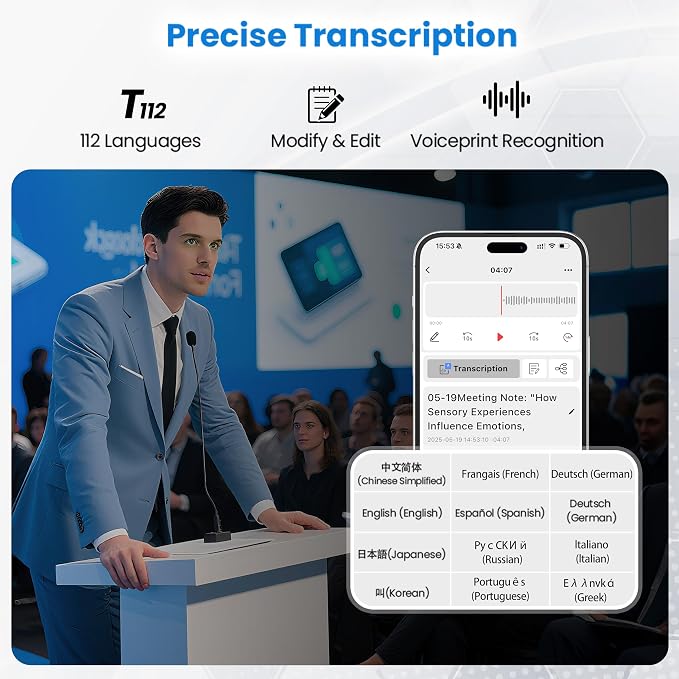 AI Voice Recorder, 64GB Audio Note Recorder with Transcribe&Summarize Free 1200 min of Transcription, App Control, Supports 112 Languages, Magnetic Case for Lectures Meetings Calls