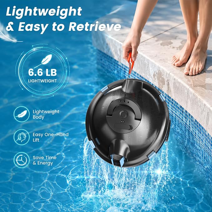 Y10 Robotic Pool Cleaner,Cordless Pool Vacuum with 150 Mins Runtime,High Efficiency Dual Suction Power,Self-Parking&Smart Navigation for Above-Ground & Flat Inground Pools up to 1300 sq.ft (Charcoal)