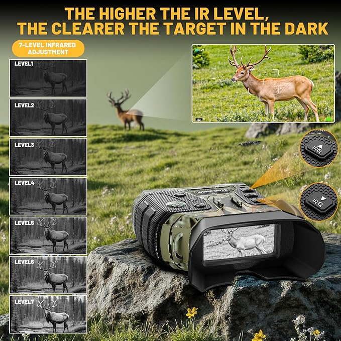 WOSPORTS 4K Night Vision – 1300FT Long-Range View with 8X Zoom, 15H Battery & 32GB Card – Tactical Camo Gear for Camping