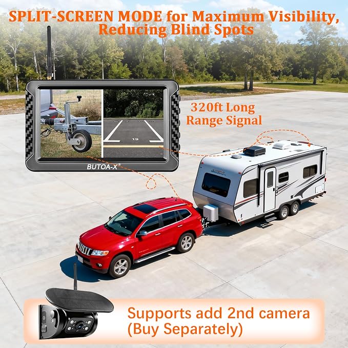 X5 Magnetic Solar Wireless Backup Camera with 5" HD Monitor, 1-Min Zero-Install for RV Truck Trailer, 320ft Signal Range, 15000mAh Battery & 5W Solar Panel Back Up Camera