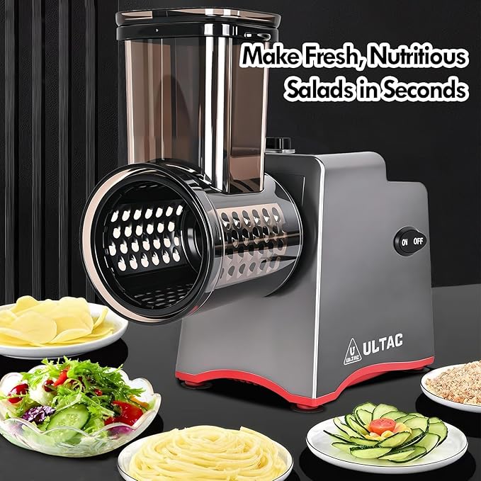 Cheese Grater Electric, Electric Grater 250W for Block Cheese with 7 Different Blades, Electric Cheese Shredder, Electric Salad Maker with Cleaning Brush for Fruits, Vegetables