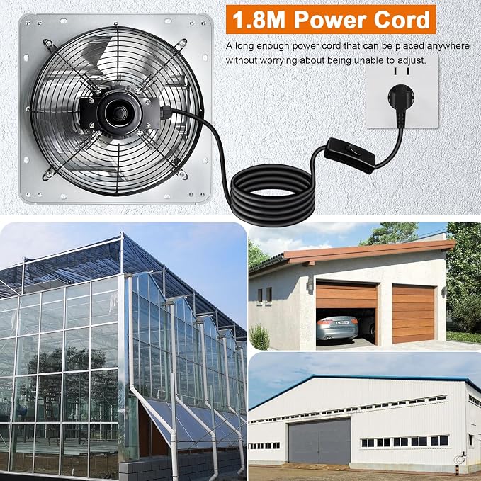 Hiorucet Upgraded 7 Inch Shutter Exhaust Fan for Garage, Greenhouse, Shop, Attics, Chicken Coop, Shed, Basement, 760CFM 1600RPM Low Noise Wall Mounted Louvered Exhaust Fan with 1.8 Meters Power Cord.