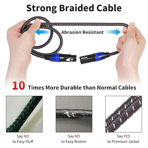XLR Cables Braided 6ft 2 Pack Color Coded in Blue Premium Anti-tangling XLR Patch Cables Short for Microphone DJ