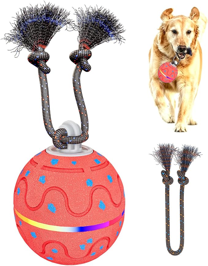 Smart Interactive Dog Ball – Automatic Moving, Bouncing & Rotating Toy for Medium/Large Dogs, E‑TPU Rolling Ball with Normal & Crazy Modes, Bird Sounds, Washable Cover, Type‑C Charging