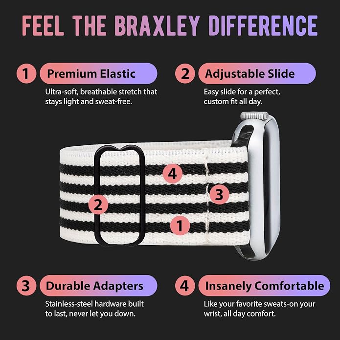 Braxley Bands for Apple Watches - Stretchy and Washable - Adjustable with Apple Watch Bands for Women & Men - Compatible with Apple Watch Series SE Ultra 9 8 7 6 5 4 3 2 1