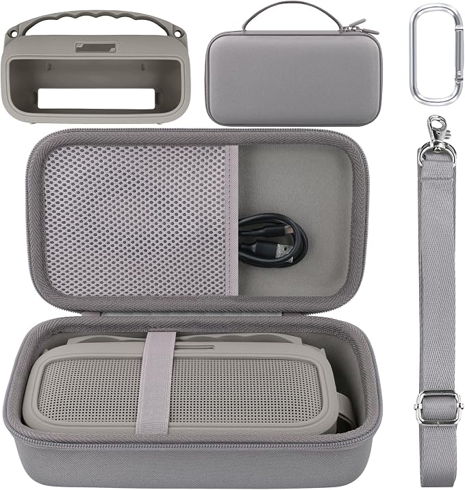 co2CREA Hard Case and Silicone Case Replacement for Bose New SoundLink Flex 2nd Gen/Bose SoundLink Flex Bluetooth Portable Speaker, Protective Case with Carabiner and Shoulder Strap (Sandstone Case)