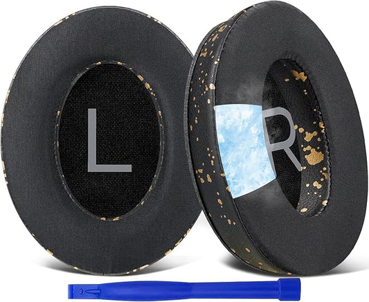 SOULWIT Cooling Gel Earpads Replacement for Bose QuietComfort 45 (QC45)/QuietComfort SE (QC SE)/Quiet Comfort Wireless Over-Ear Headphones, Ear Pads Cushions with Ice Silk Fabric - Black Gold