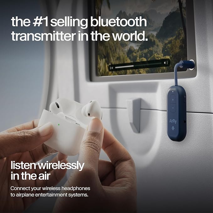 Twelve South AirFly Pro 2 Bluetooth 5.0 Transmitter/Receiver for TV to 2 Wireless Headphones – Wireless Adapter for AirPods, Car, Gym, Home, Use with Any 3.5 mm Audio Jack, Blue