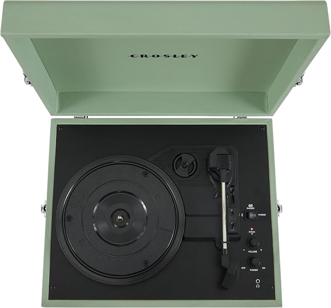 Crosley CR8017B-SA Voyager Vintage Portable Vinyl Record Player Turntable with Bluetooth in/Out and Built-in Speakers, Sage