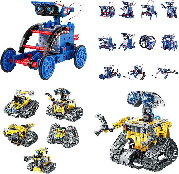 Bundle - 2 Items: Sillbird 12-in-1 Solar Robot Toys & Robot Building Kit with Remote Control for Boys Ages 8-14, Christmas STEM Robotics Technic Toy, Coding Science Educational Gift