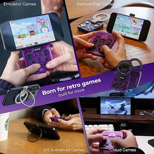 abxylute M4 Snap-On Mobile Gaming Controller for Android & iPhone, Switch 1&2, Portable Bluetooth Mini Controller, Pocket-Sized Retro Emulator Gamepad w/Stand, Dual Joystick Turbo Pro Gaming, Magnetic (Purple)