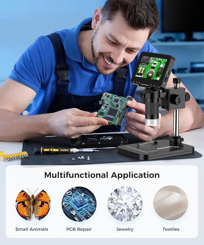 LCD Digital Microscope,4.3 Inch 1080P 10 Megapixels,10MP Camera Video Recorder with HD Screen,1-1000X Magnification Zoom Wireless USB Stereo Microscope Camera,