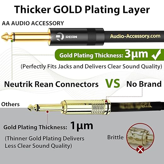 AA AUDIO ACCESSORY Pro Series Guitar Cable 25 ft, Gold-Plated Neutrik REAN Connector, 18 AWG 99.99% OFC, Low Capacitance Straight to Straight 1/4 Inch Instrument Cable for Fender Ernie Ball Mogami
