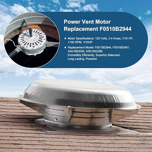 F0510B2944 F0510B2497 Attic Roof Power Vent Fan Motor for Lomanco Attic Fan. 3.4 Aamps, 1100RPM Motor, 2 Pack