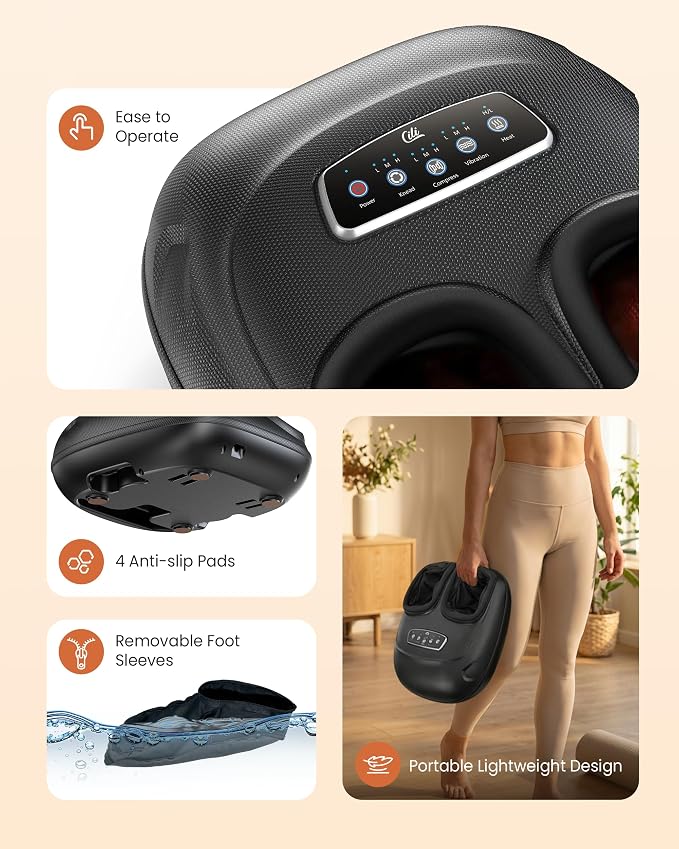 CILI 4-in-1 Foot Massager with Heat,Vibraion,Deep 3D Shiatsu,Compression,Rolling Feet Massager FSA Eligible HSA,Big Size 13" for Men Women Home Office Foot Pain Relief (Toe-Touch Control) Gifts Mom
