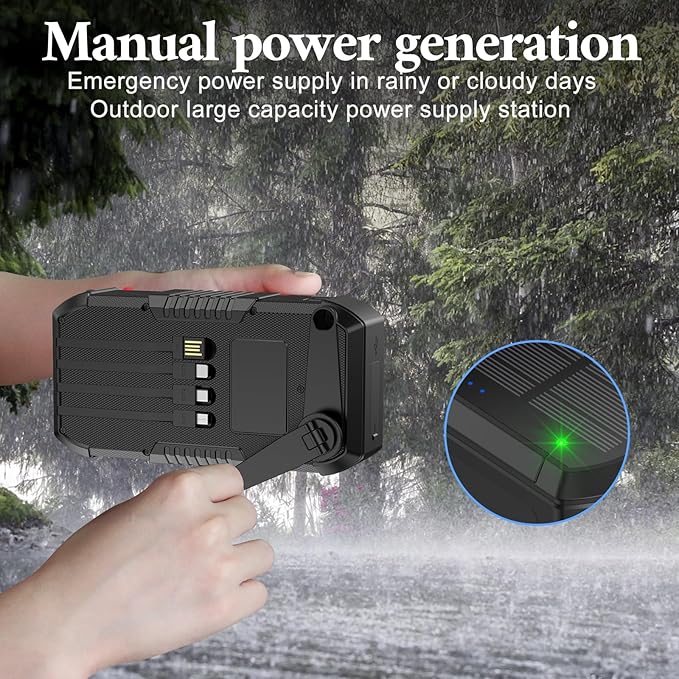 Solar Power Bank, 66800mAh, Hand Crank, 22.5W USB-C Fast Charging, 6 Outputs & 4 Inputs, SOS/Strobe/Compass, for Camping/Hiking/Trips (Black)