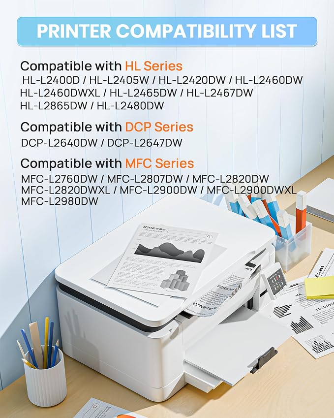 E-Z Ink Compatible TN830XL Toner Cartridge Replacement for Brother TN830XL TN830 TN 830 Toner Cartridges with Brother DCP-L2640DW HL-L2460DW HL-L2480DW HL-L2400D HL-L2405W Printer (4 x TN830XL Toner)