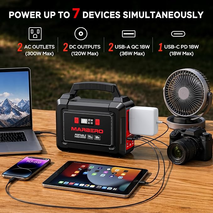 MARBERO Solar Generator 296Wh with Solar Panels 60W Portable Power Station with 300W Pure Sine Wave Solar Generator with Panels Included USB DC AC Outlet for Camping RV Van Outdoor Emergency Home