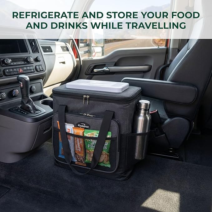 Koolatron Electric Portable Cooler Plug in 12V Car Cooler Bag, 26 qt (25 L) Black/Gray Soft-Sided Portable Car Fridge w/DC Power Cord, Adjustable Shoulder Strap, Cord Storage, Road Trip.