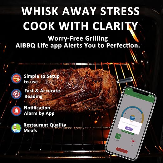 Wireless Smart Meat Thermometer - 656FT Bluetooth Range, 2 Probes, Rechargeable - Digital Cooking Thermometer for BBQ, Grilling, Oven, Smoker, Turkey, Beef - App Alerts & Monitor