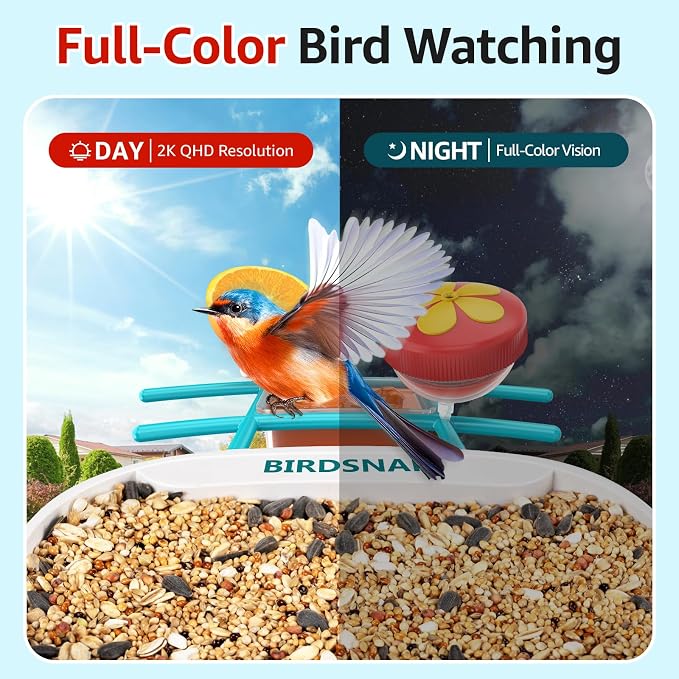 birdsnap® TUC Bird Feeder with Camera 2K HD Live with 32GB Card Auto Detect & Notify AI Identify Camera Birds Feeders Solar Powered Wireless Outdoors Backyard Gift for Mom Dad Birds Lover, 2.4G WiFi