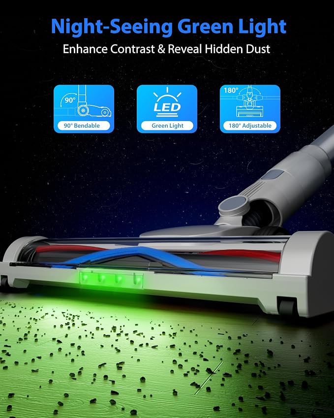 Cordless Vacuum Cleaner, 45KPA Stick Vacuum Cleaners for Home, 6-in-1 Rechargeable Lightweight Vacuum, Up to 35Mins Runtime