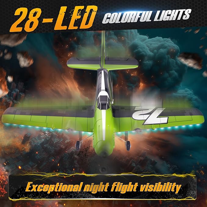 BEZGAR HQ089 RC Plane, Drones for Kids, 6-axis Gyro Remote Control Airplane, RC Helicopter, Easy Control for Beginners Toys with Colorful LED Navigation Lights(Green)