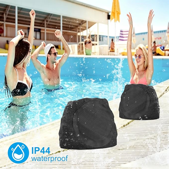 Outdoor Speakers Solar Powered & USB-C Rechargeable, Rock Speakers TWS Pairing Wireless Outdoor Speaker Bluetooth 5.4, LED Light Show, Waterproof, ideal for Backyard BBQ, Garden, Poolside (2-Pc,Black)