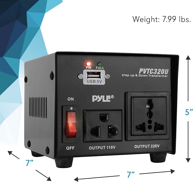 Pyle Step Up and Down Converter - 500 Watt Voltage Converter Transformer w/ USB Charging Port, UK Power Adapter, AC 110 / 120 to 220 / 240 Volt Vice Versa, 110V/120V/220V/240V Input Voltage