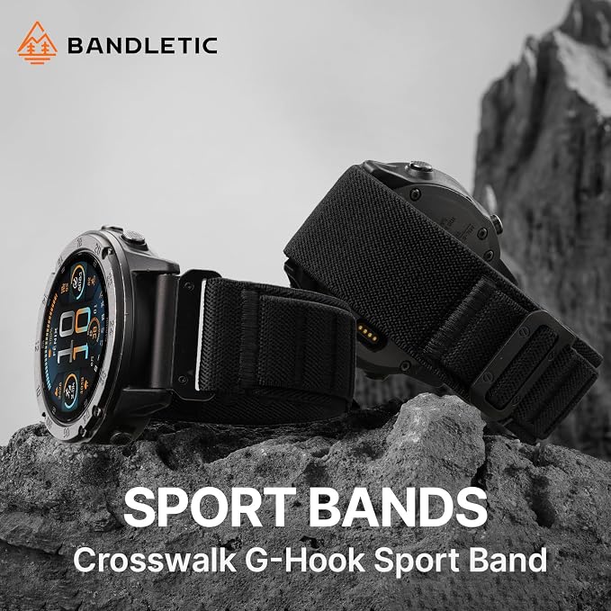 Bandletic Compatible with Fenix 6x pro Watch Band - 26mm Quick Fit Wide Nylon Stretchy Rugged Loop Sport Straps with G-Hook for Fenix 8 51mm/7X/5X Plus/3/3 HR/Tactix/Epix Pro2 51mm//Instinct 2X, Black