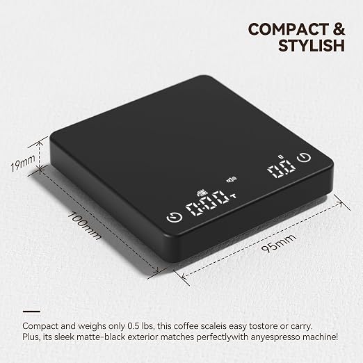 Coffee Scale with Auto Timing, Espresso Scale with Timer, 2kg/0.1g High Precision Scale for Coffee Beans, Black, Rechargeable