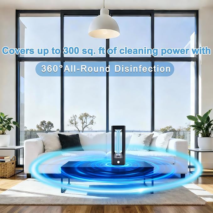UV Light Sanitizer with Infrared Sensor and 3 Timers, 42W Excimer UVC lamp Light for Home Disinfection, Up to 300 Square FT for Germs, Virus, Mold and Dust Mites