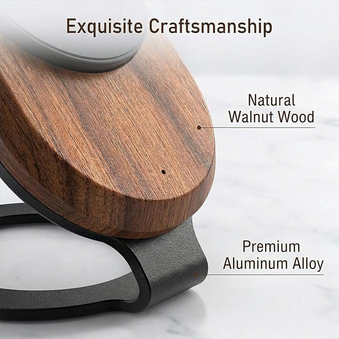 Solid Wood Wireless Charger Stand, 15W Magnetic Wireless Charging Dock (No Adapter Included), Compatible with MagSafe for iPhone 12-17 Series, Fast Charging for Home & Office, Gift for Men