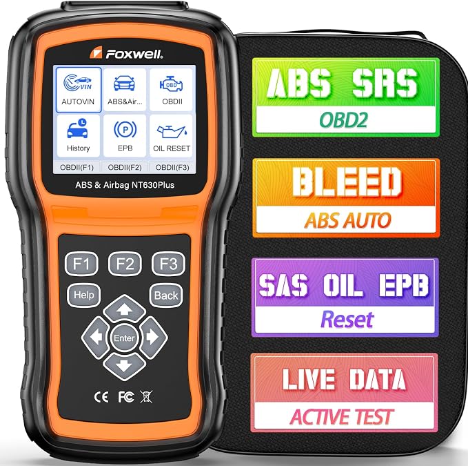 FOXWELL NT630 Plus OBD2 Scanner with ABS and SRS, ABS Auto Bleed Scan Tool & Portable Carrying Case for OBD2 Scanners & Battery Testers