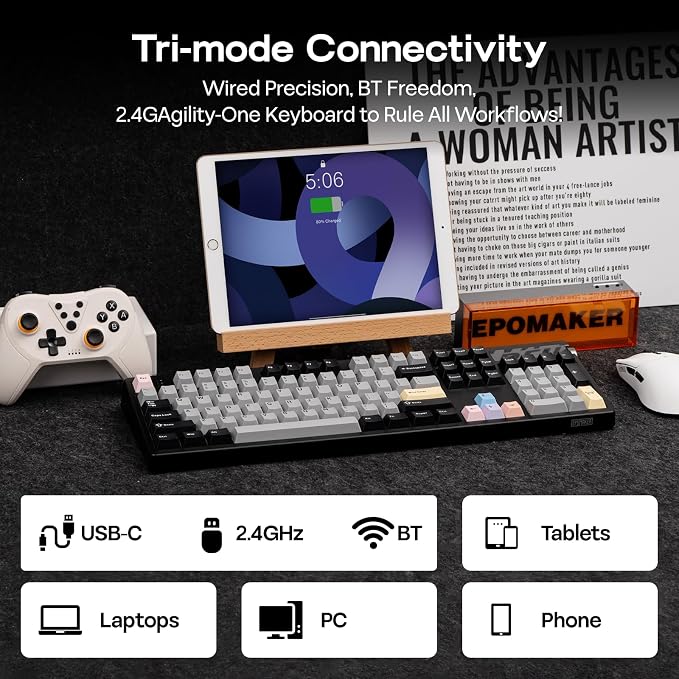EPOMAKER TH108 PRO Full Size Mechanical Keyboard with Screen & Knob, Wireless Gaming Keyboard with 10000mAh, Creamy Gasket, Hot Swap, Custom Driver, RGB Backlight (Black, Creamy Jade)