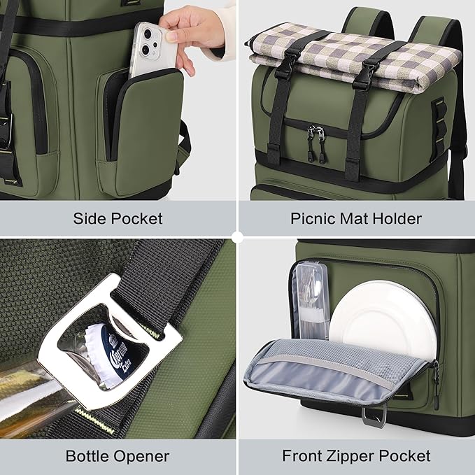 Large Waterproof Insulated Cooler Backpack for Men & Women, Double Decker Leak Proof Cooler Backpack for Beach, Camping, Picnic, Travel, 26L, 44Cans
