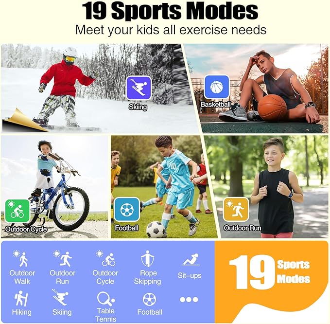 meoonley Kids Watch for Girls Boys with IP68 Waterproof, Girls Watch with 19 Sports Modes, Sleep Tracking, Pedometer, Stopwatch, Kids Activity Tracker, Birthday Gifts for Girls Age 6-15 Years Old