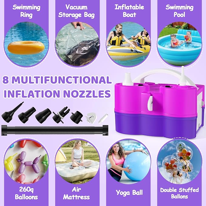 Balloon Pump Electric, 3-in-1 Portable Air Pump for Balloons and Inflatables, Fast Inflator Deflator for Pool Floats, Air Mattress, Birthday Party Decorations