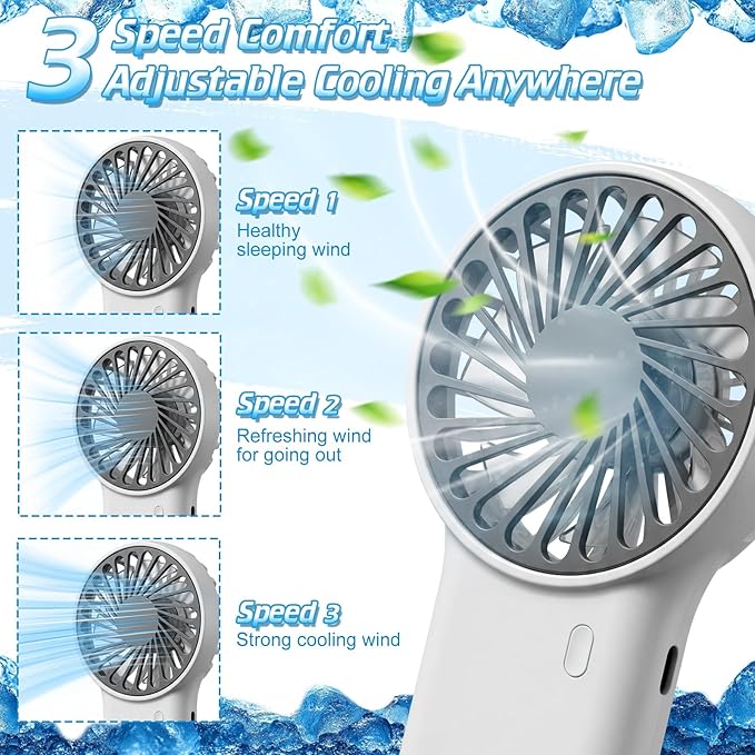 VIHOSE 4 Pcs Portable Hanging Fan, 3 Speeds Personal Rechargeable Desk Hand Held Small Fan with D Metal Hook for Cooling Small Personal Hands Outdoor Travel (White)