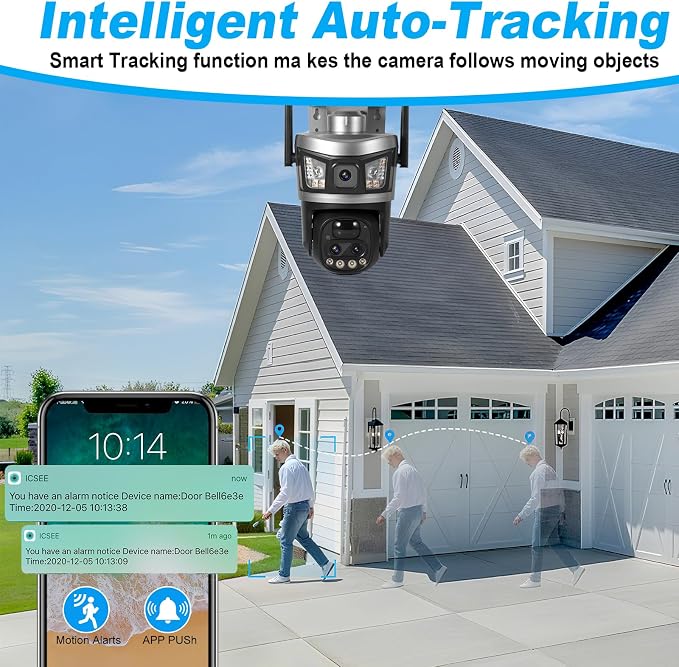 6MP Dual Lens Solar Security Cameras, Wireless Outdoor WiFi Security Camera, 360° View Pan, Two-Way Audio, Motion Detection, Color Night Vision, Waterproof IP66 with 64G SD Storage