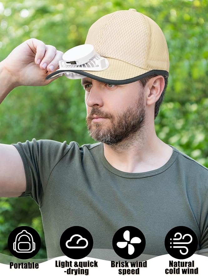 Yaomiao 2 Pcs Solar Baseball Cap with Fan Unisex Sun Protection USB Charging Fan Mesh Hat for Summer Outdoor