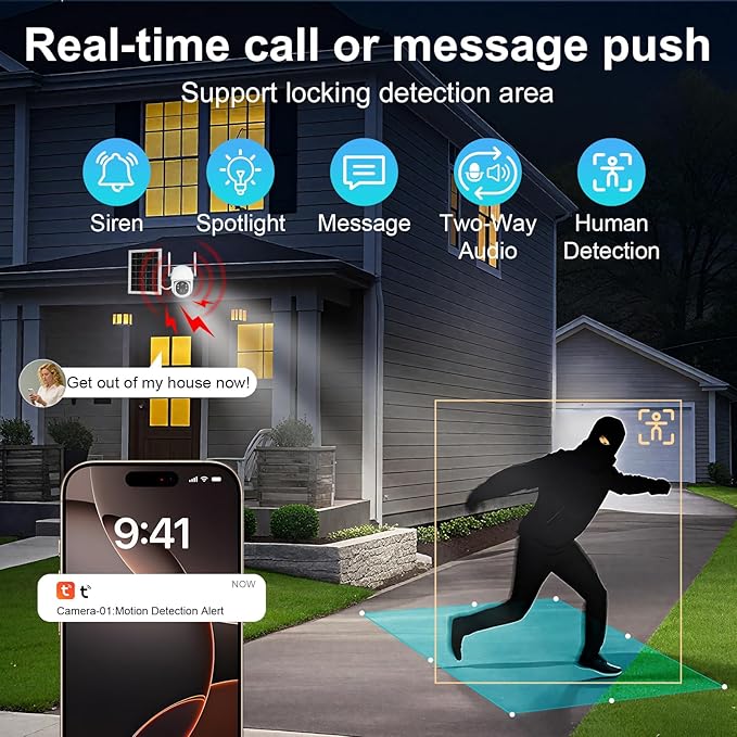 4G LTE Cellular Security Camera Outdoor System, Lifetime Free Unlimited Data,Wireless Solar Security Camera Built in SIM Card, 360° Live View, 2K Color Night Vision, PIR Motion Detection&Alert