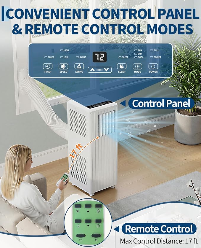 Garvee 8000 BTU Portable Air Conditioner, 3-in-1 Portable AC Cooling, Dehumidifying & Fan for Bedroom, Apartment, Dorm & Rooms Up to 350 Sq. Ft, Sleep Mode, 24-Hr Timer, Remote, Window Kit, White