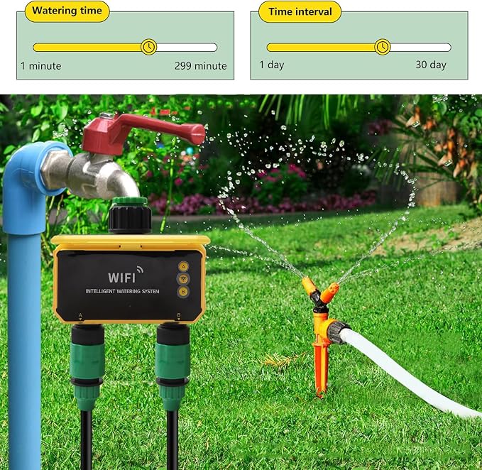 Smart WiFi Sprinkler Timer, Rain Delay APP Control Solar Water Timer with Accuracy Filter and Type C Charging, for Villa Yard Balcony Garden Roof Garden