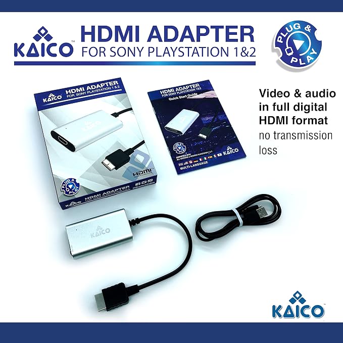 Kaico PS1 HDMI / PS2 AV Cable Compatible with Sony PlayStation & PS2 Models - Switch Between RGB & Component - PS1 & PS2 to HDMI Converter for Any HD TV | Supports RGB and YPbPr component modes for PS1 and PS2 games, with built-in switch, plug-and-play...